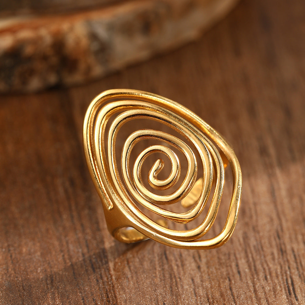 Geometric Spiral Laid Open Ring For Men And Women Retro High Sense