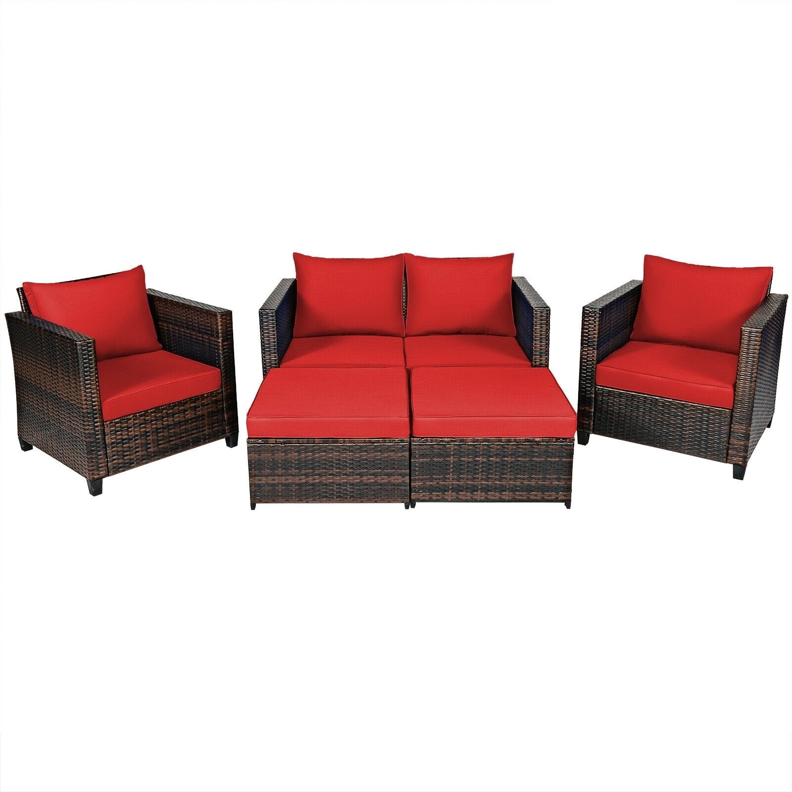 5 Pieces Patio Cushioned Rattan Furniture Set-Black