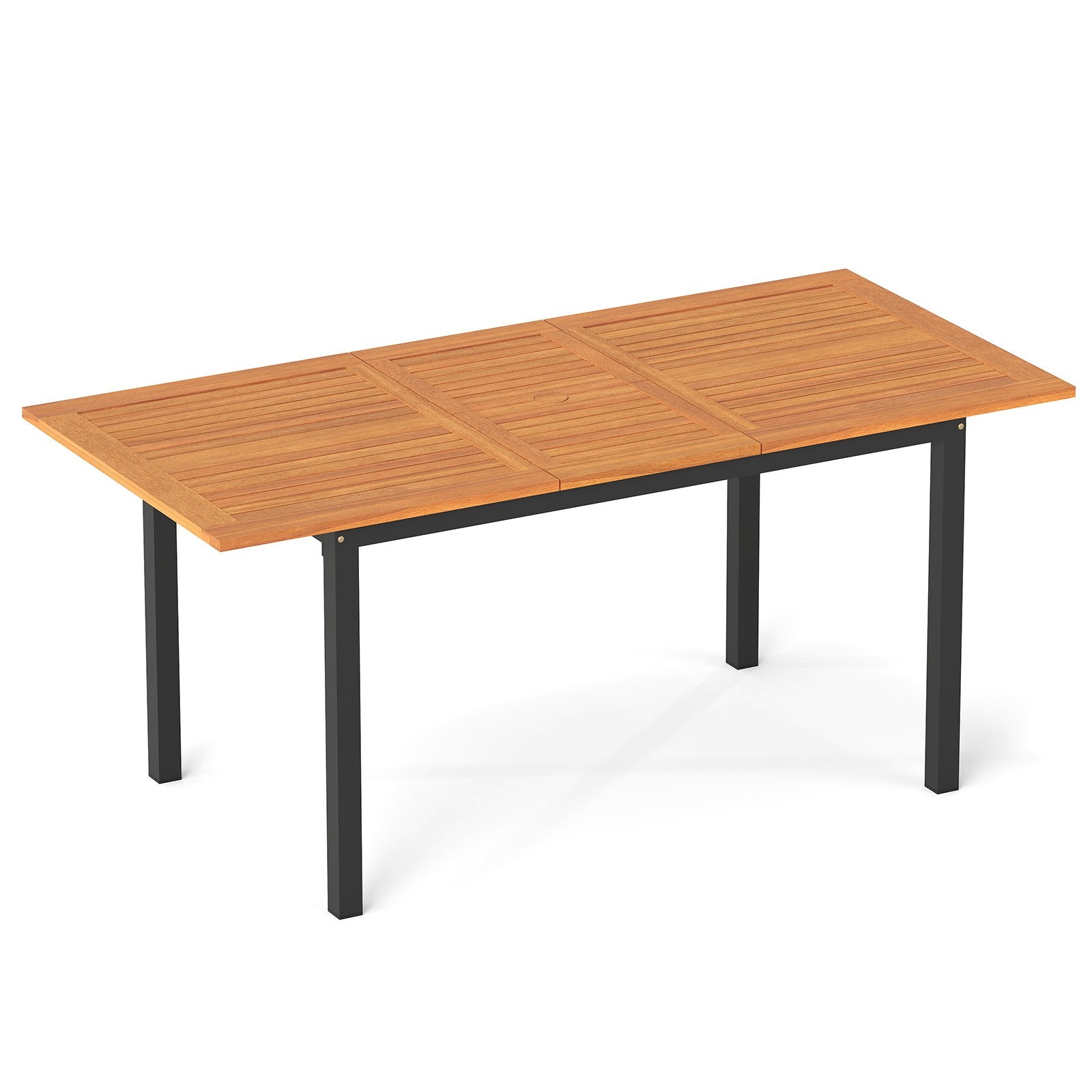 4-8 Person Extendable Solid Wood Dining Table with Umbrella Hole