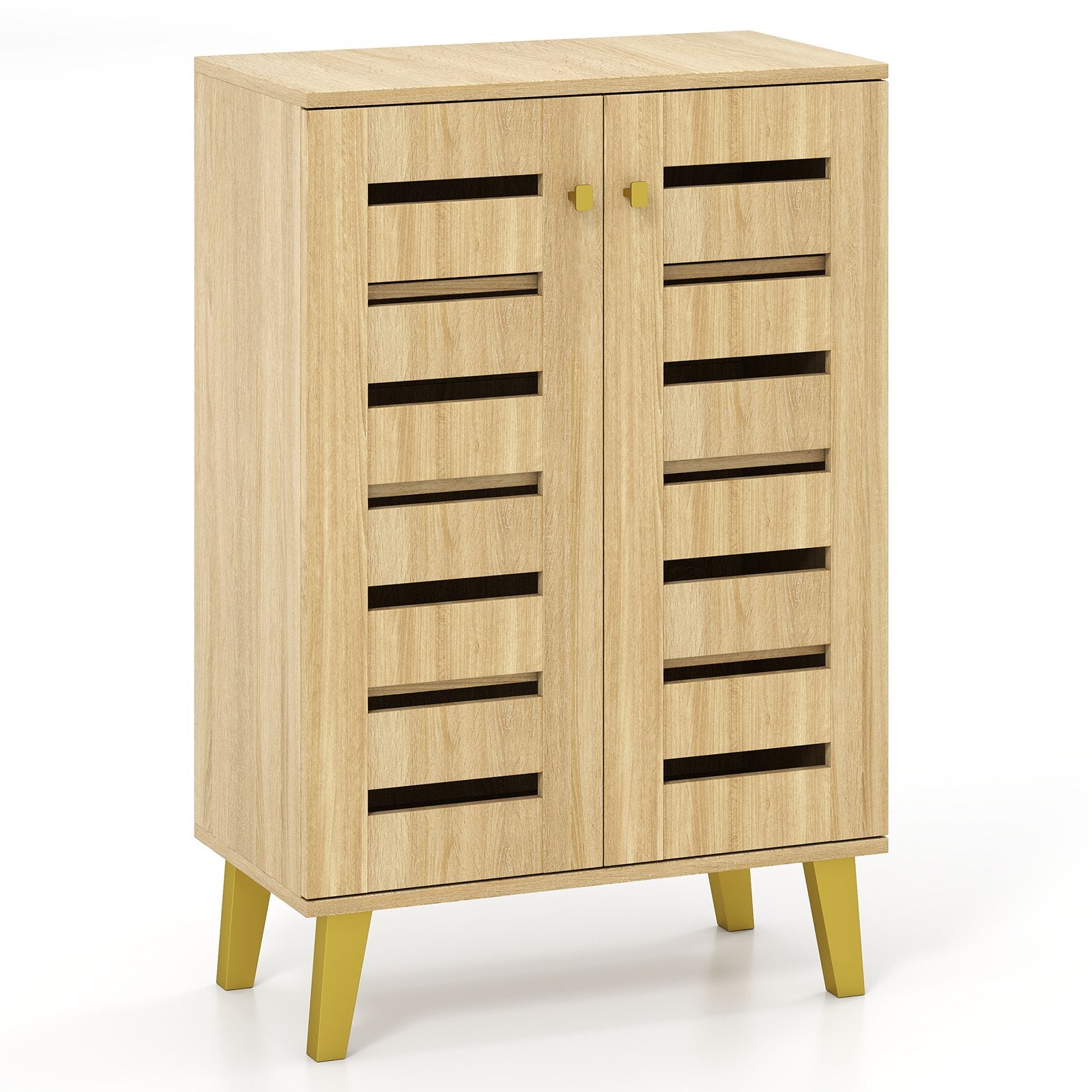 4-Tier Modern Freestanding  Wooden Shoe Cabinet with Doors and Removable Shelves-Oak