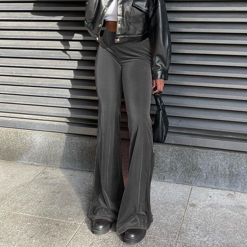 Solid Color Velvet Elastic High Waist Slim Casual Flared Pants Women's Fashion Trousers