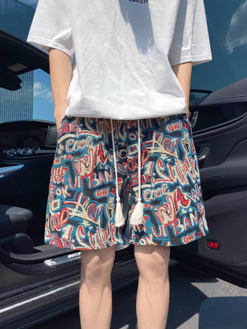 Summer New Fashion Printed Letter Graffiti Shorts Men