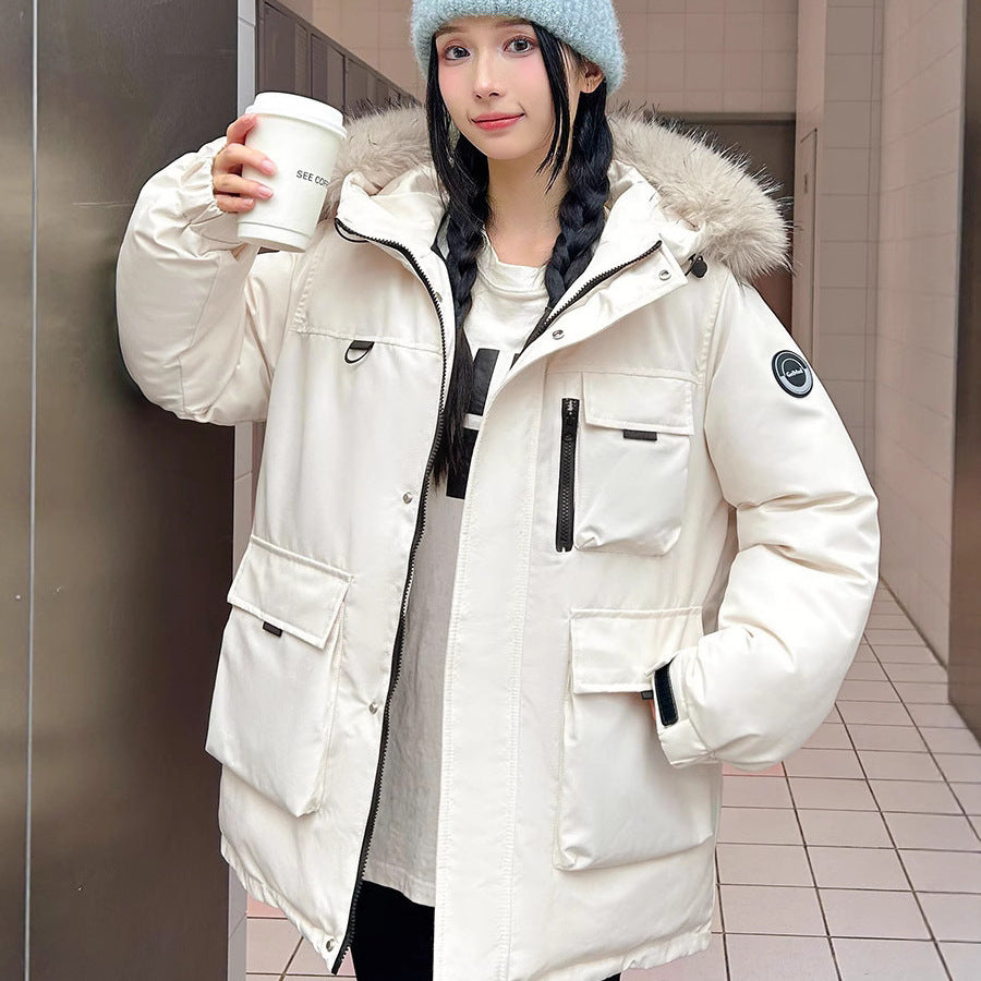 Warm Large Fur Collar Cotton Clothes Women