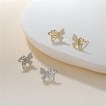 925 Silver Stud Earrings Butterfly Design Electroplating 14K