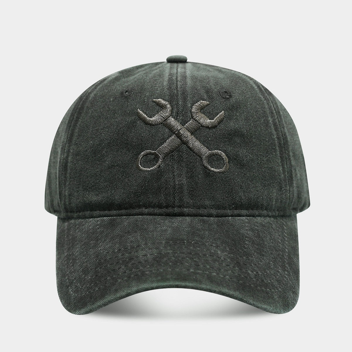 Vintage Distressed Wrench Repairman Hat Soft Top Breathable Washed Peaked Cap