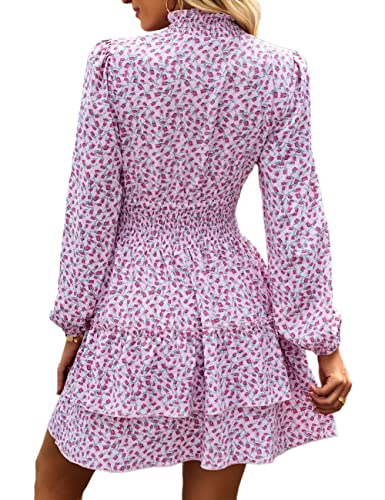 ADEWEL Women's Long Sleeve Mock Neck Ruffle Mini Dress