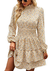 ADEWEL Women's Long Sleeve Mock Neck Ruffle Mini Dress