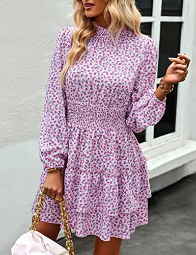 ADEWEL Women's Long Sleeve Mock Neck Ruffle Mini Dress