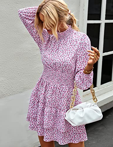 ADEWEL Women's Long Sleeve Mock Neck Ruffle Mini Dress