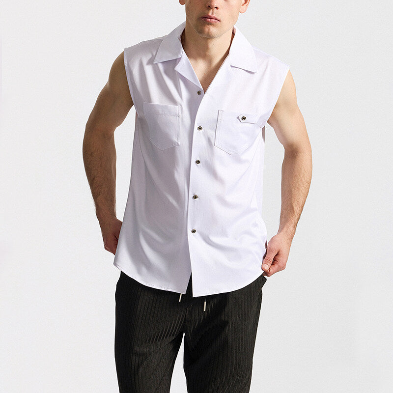 Men's Sleeveless Lapel Shirt European Fashion Brand