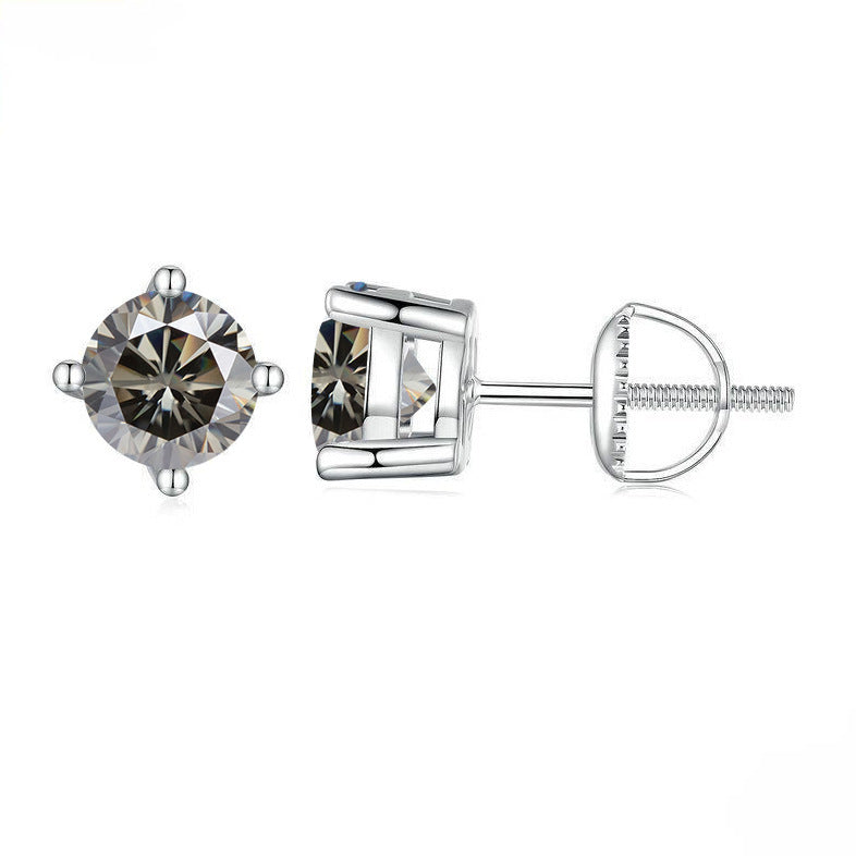 S925 Sterling Silver Green Four-claw Moissanite Stud Earrings