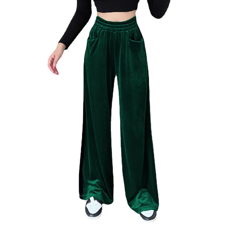Suede Waist Versatile Drape Splicing Straight-leg Overalls Casual Pants