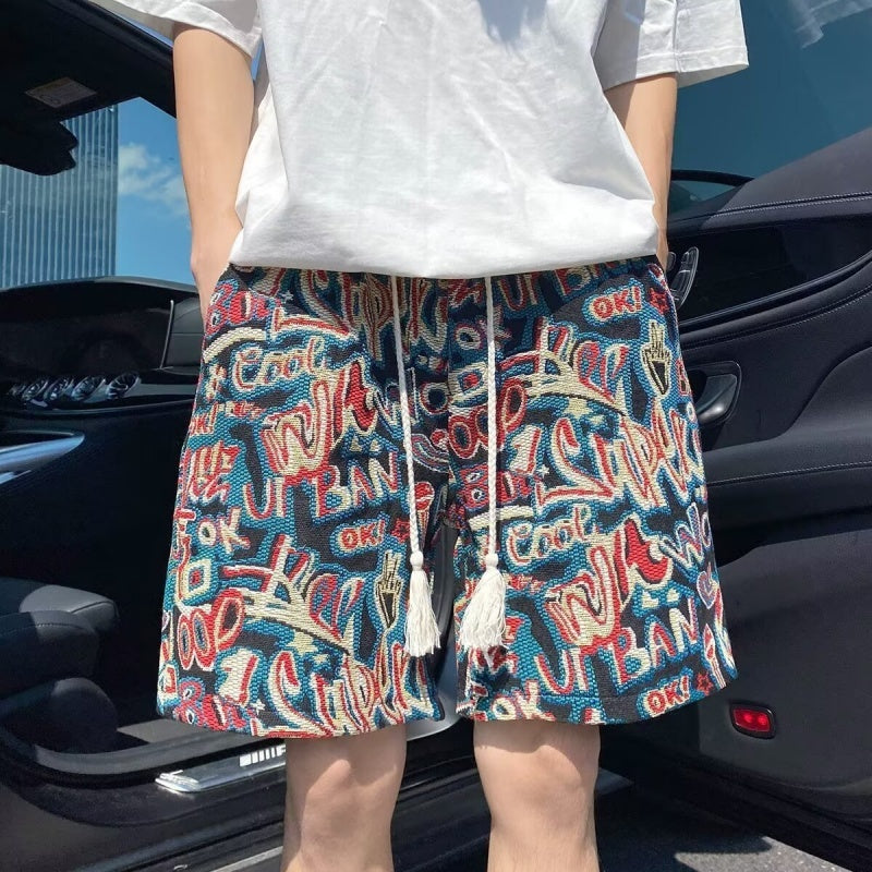 Summer New Fashion Printed Letter Graffiti Shorts Men
