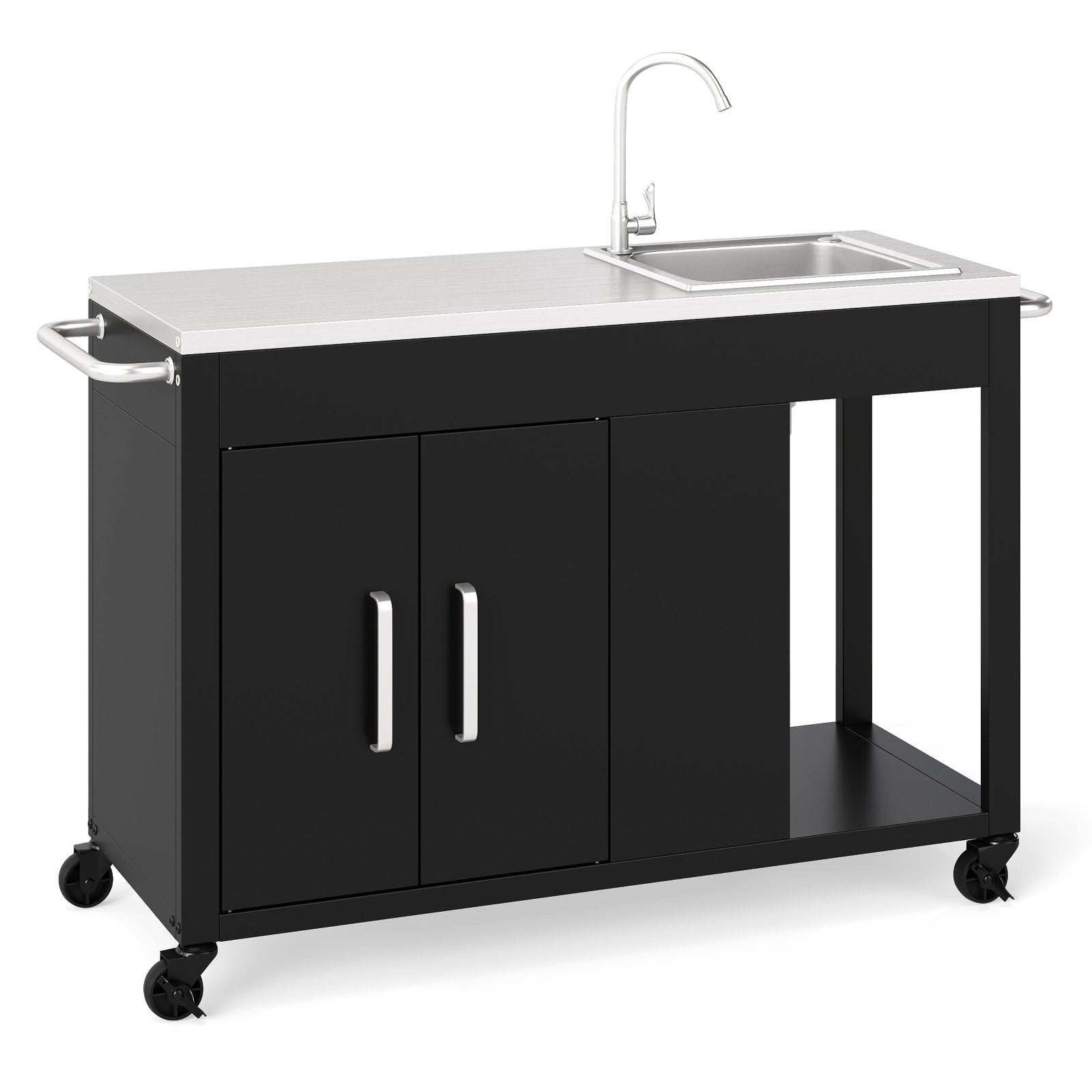 56 Inches Outdoor Grill Table with Sink and Stainless Steel Top-Black
