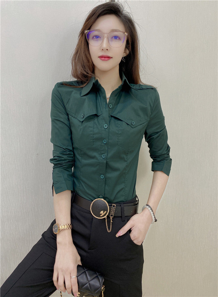 Solid Color Long-sleeved Shirt Women's Younger Shirt