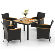 5 Pieces Patio Dining Table Set for 4 with Umbrella Hole-Brown