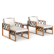 5 Pieces Patio Furniture Set PE Rattan Outdoor Conversation Set with Acacia Wood