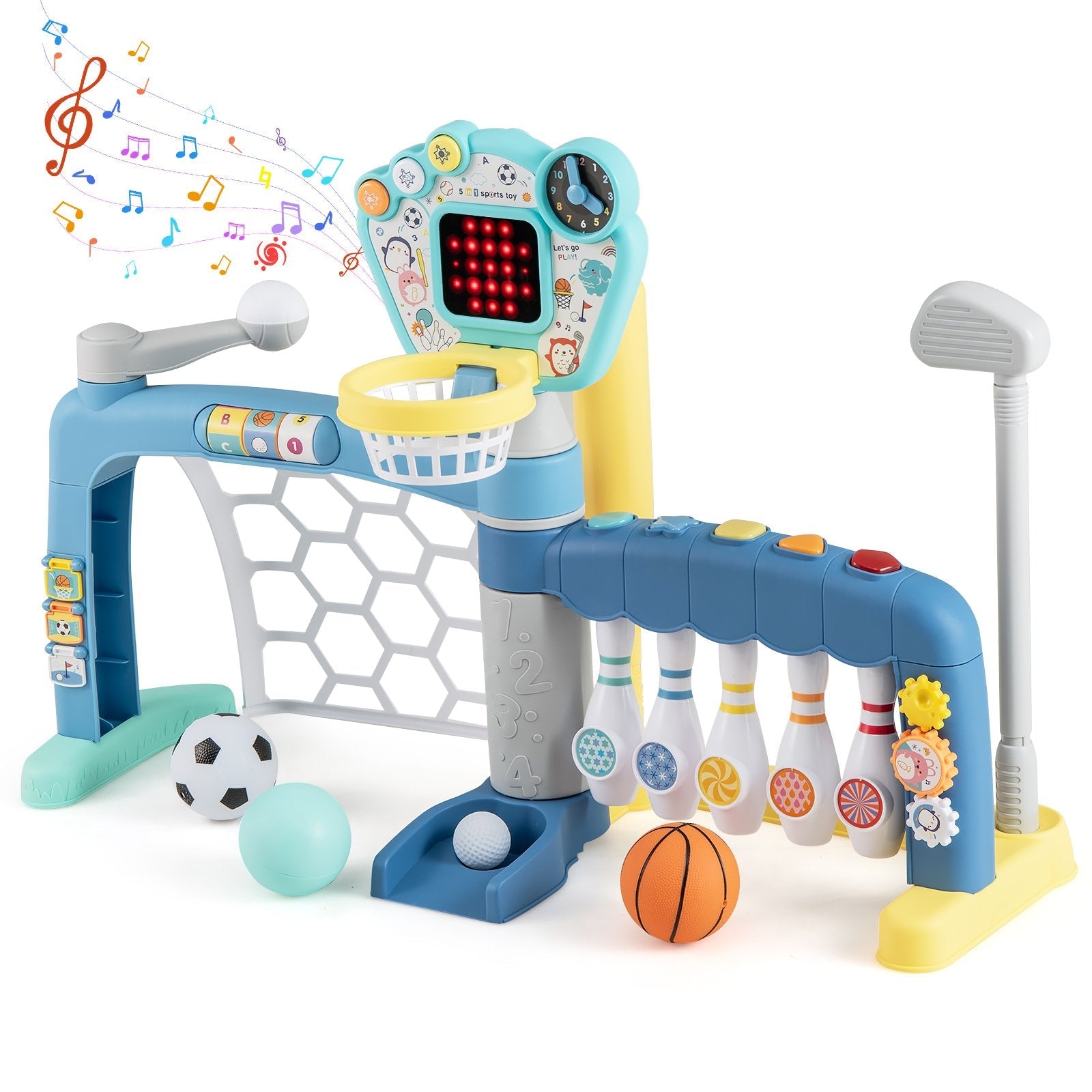 5 in 1 Toddler Sports Toy with Adjustable Basketball Hoop for Baby Boys Girls 18 Months+