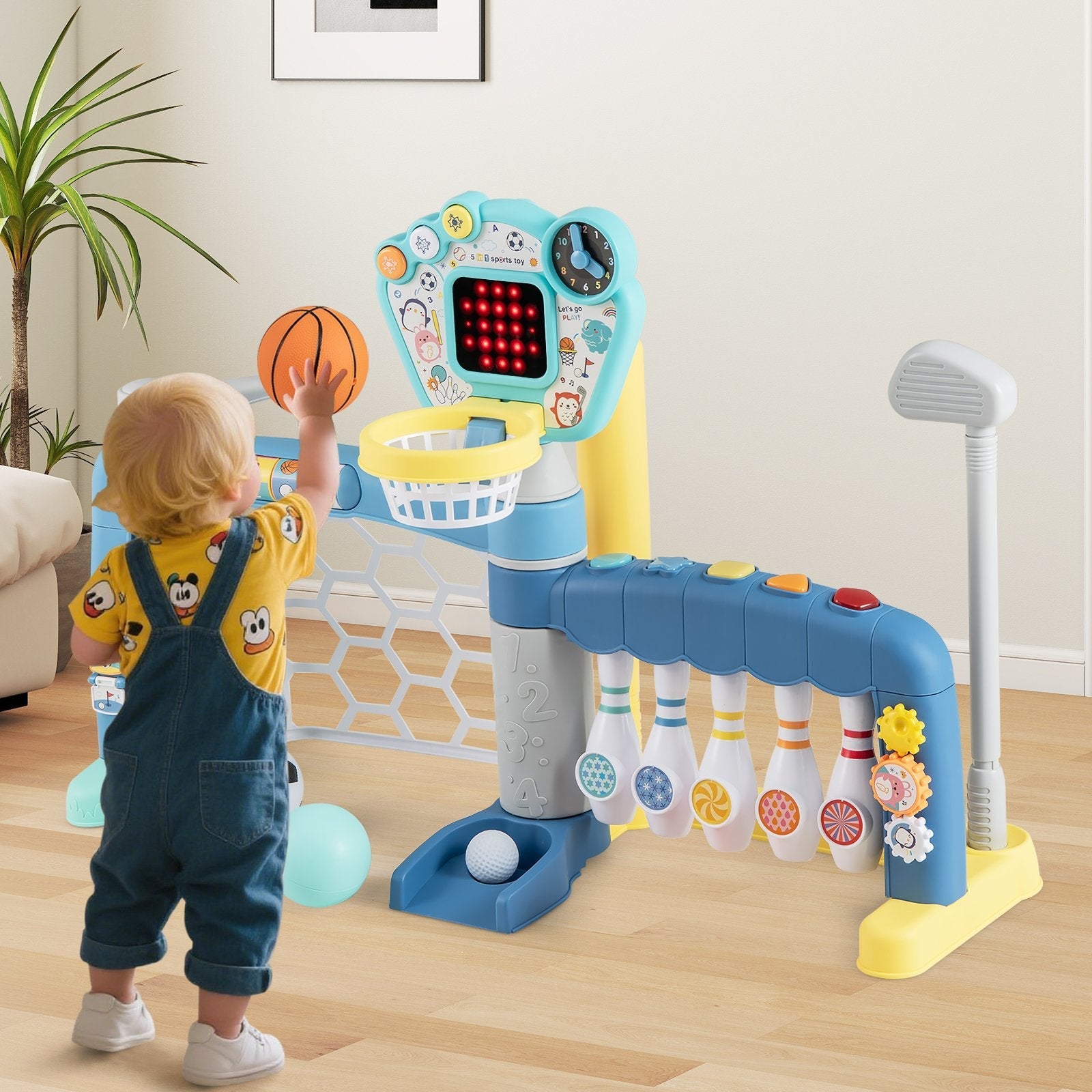 5 in 1 Toddler Sports Toy with Adjustable Basketball Hoop for Baby Boys Girls 18 Months+