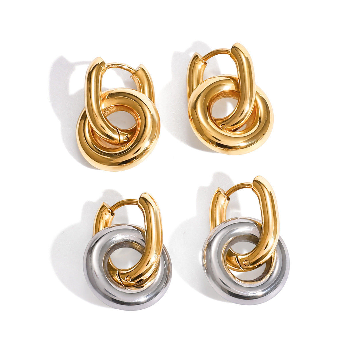 Titanium Steel Double Ring Earrings Light Luxury High Sense Ear Clip