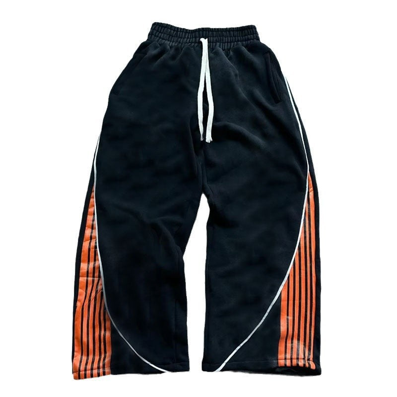 All-matching Drawstring Wide Leg Straight Sweatpants Khaki