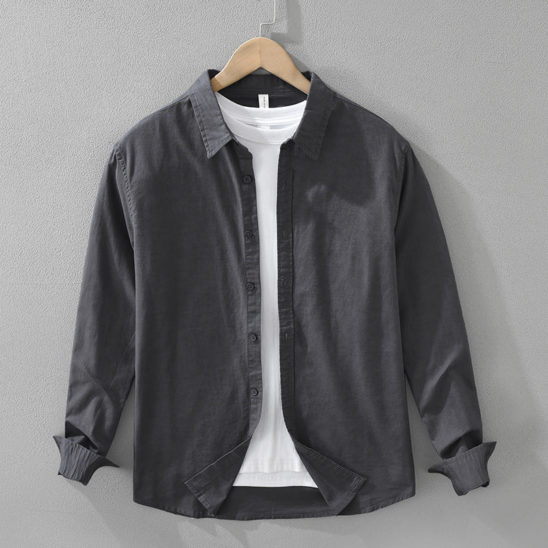 Men's Japanese Cotton Linen Long Sleeve Blouse Fashion All-matching