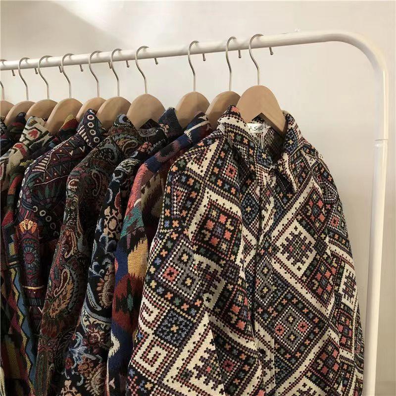 Loose Autumn And Winter Japanese-style Retro Ethnic Style Couple Long Sleeve Shirt