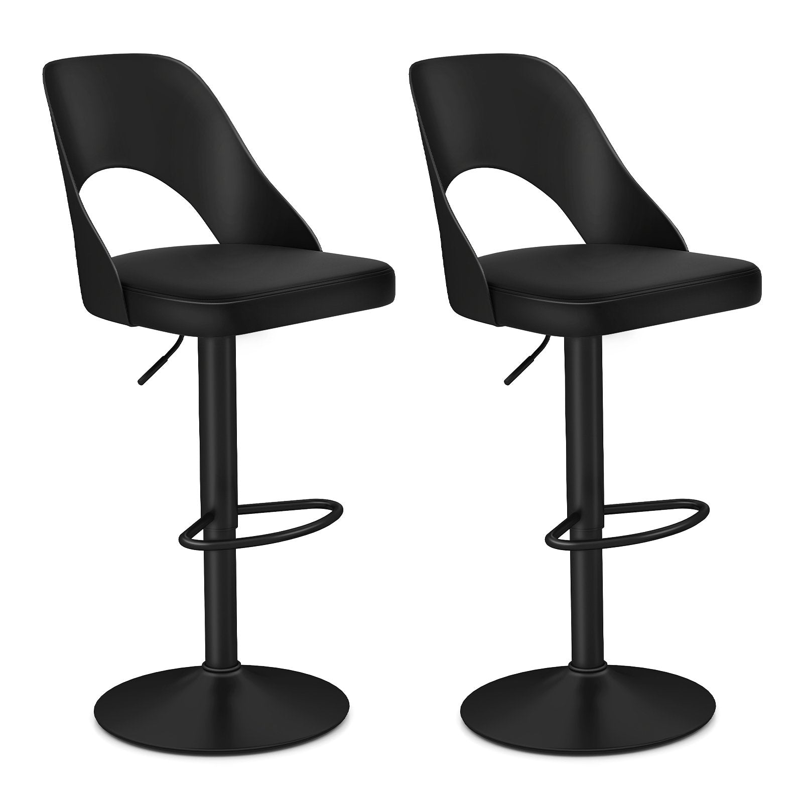 Bar Stools Set of 2 with Enlarged PU Leather Seat and Footrest-Black