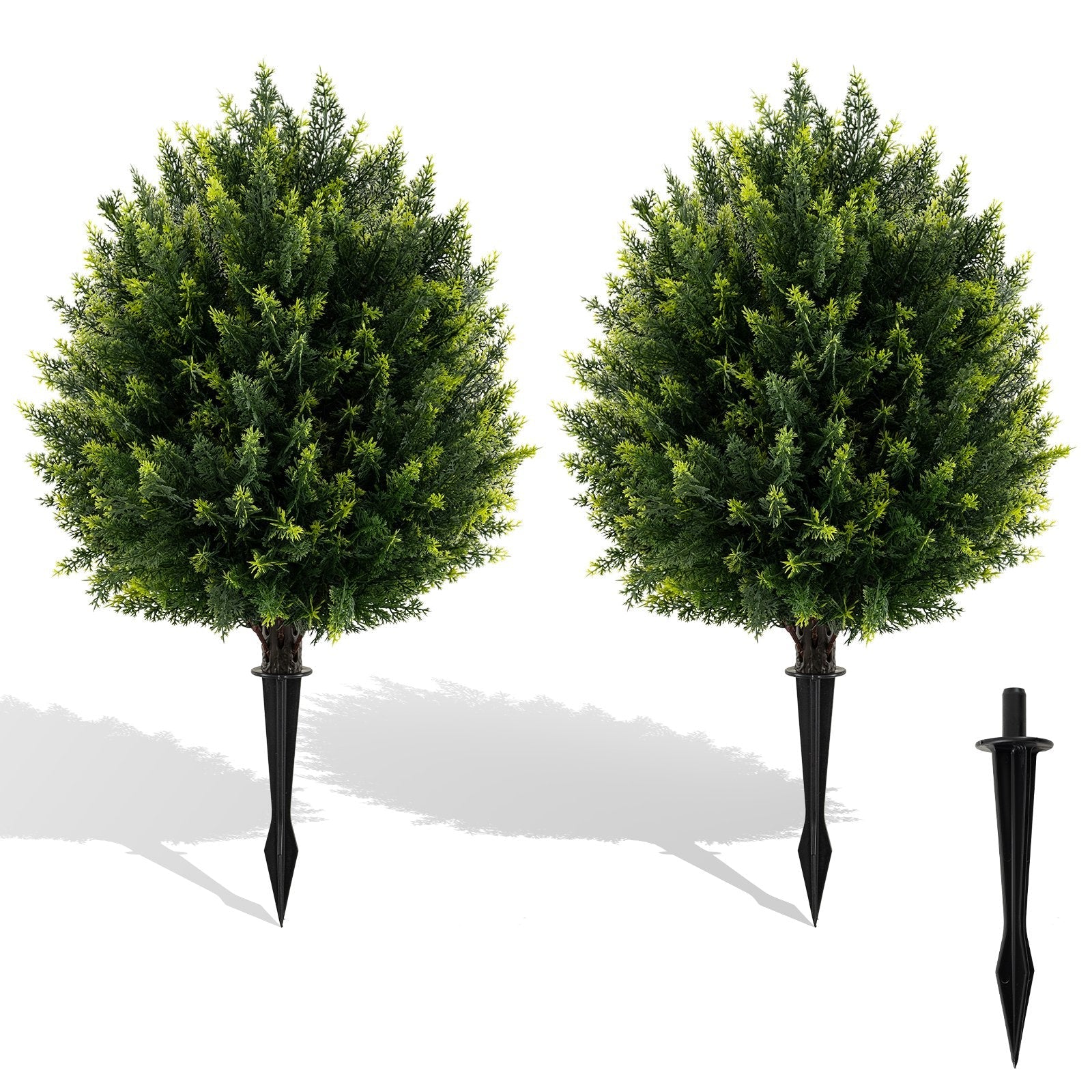 24 Inches Artificial Cypress Topiary Ball Tree Set with Ground Spike-Green