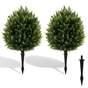 24 Inches Artificial Cypress Topiary Ball Tree Set with Ground Spike-Green
