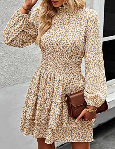 ADEWEL Women's Long Sleeve Mock Neck Ruffle Mini Dress