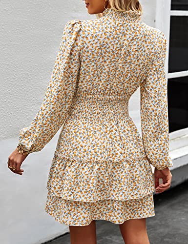 ADEWEL Women's Long Sleeve Mock Neck Ruffle Mini Dress