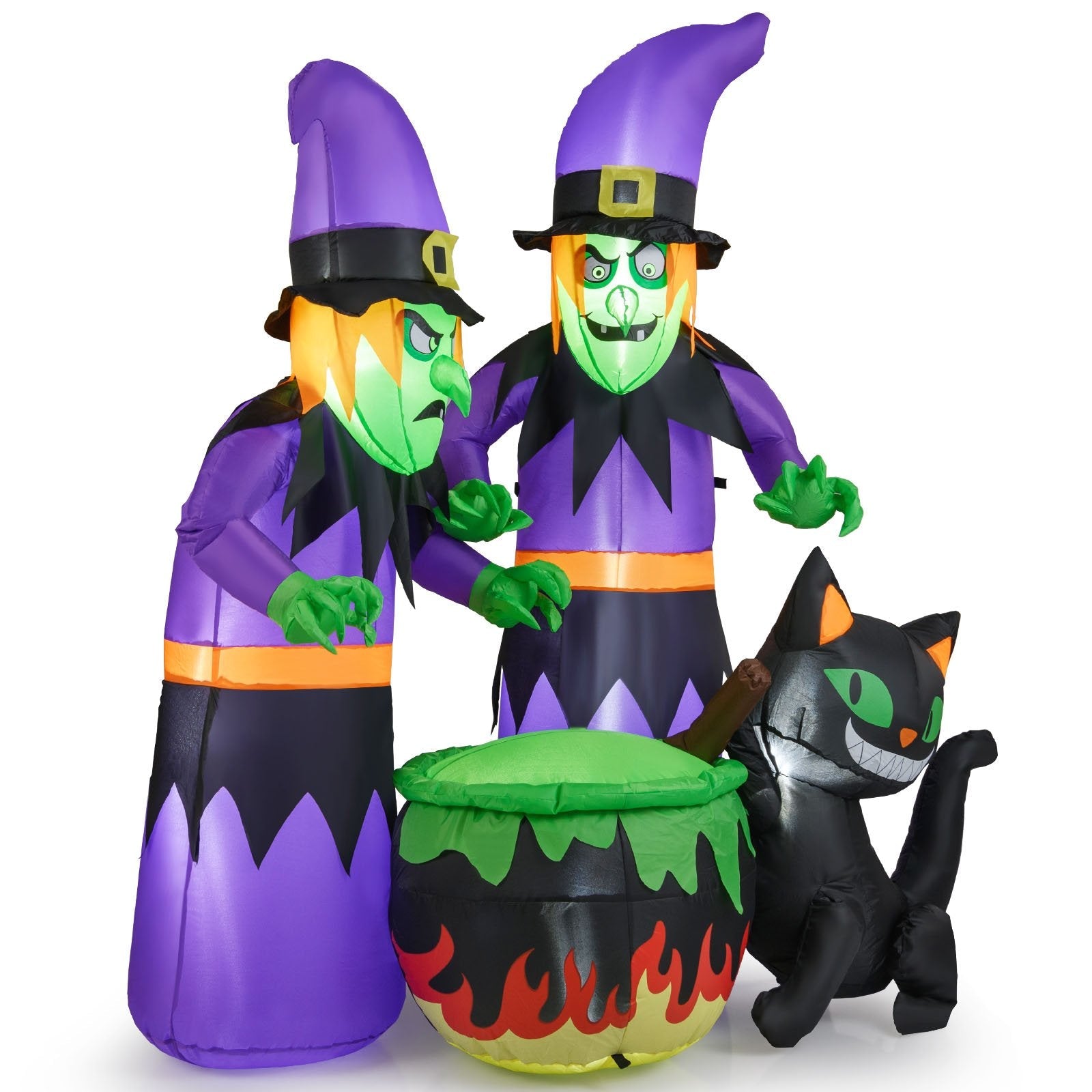 6 Ft Inflatable Halloween Witches with Cauldron & Black Cat