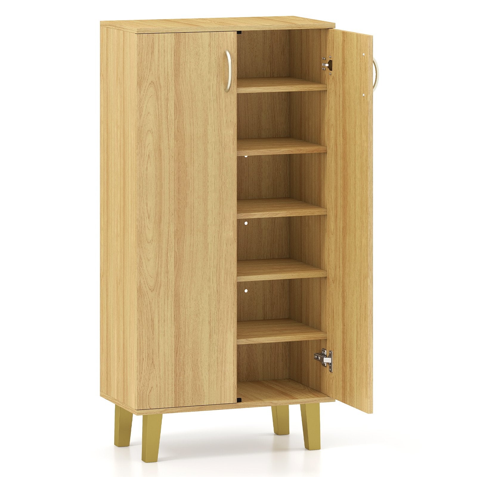 6-Tier Modern Freestanding Wooden Shoe Cabinet with Doors and Removable Shelves-Oak
