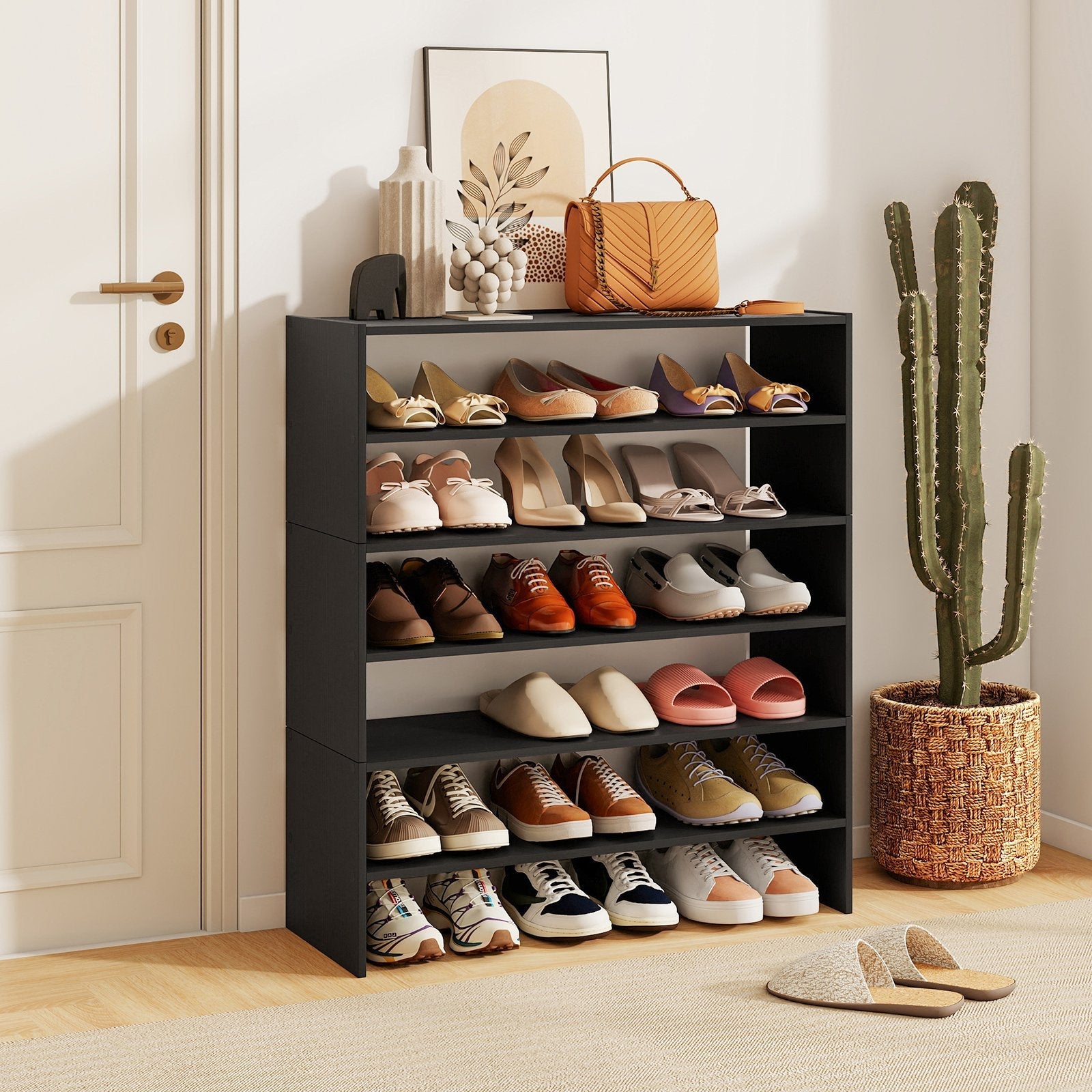 6-tier Shoe Rack with Anti-tipping Device for Entryway-Black