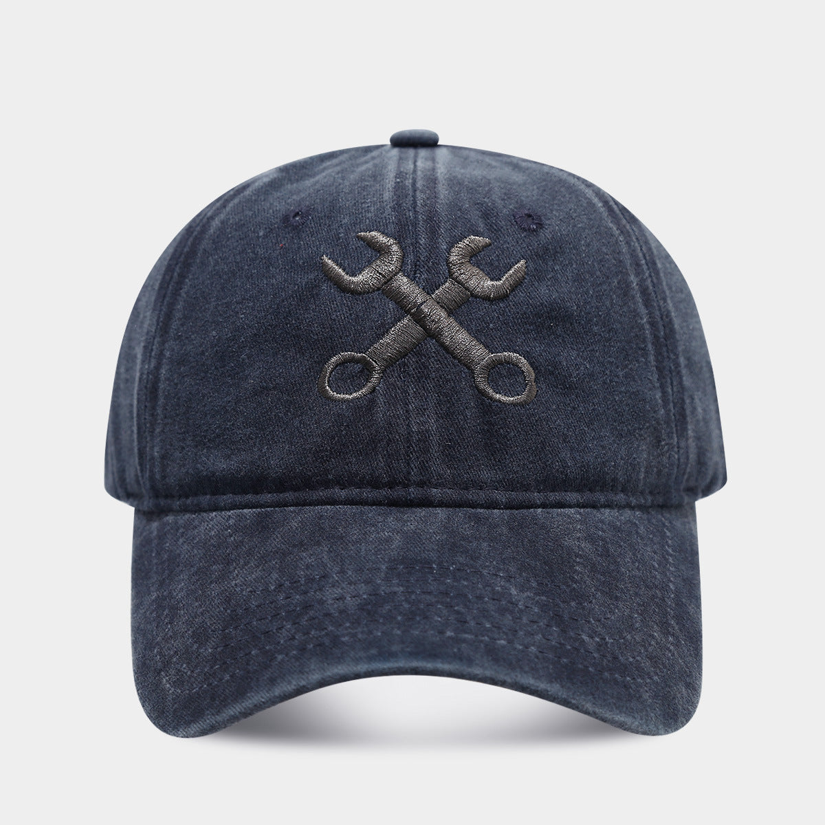Vintage Distressed Wrench Repairman Hat Soft Top Breathable Washed Peaked Cap