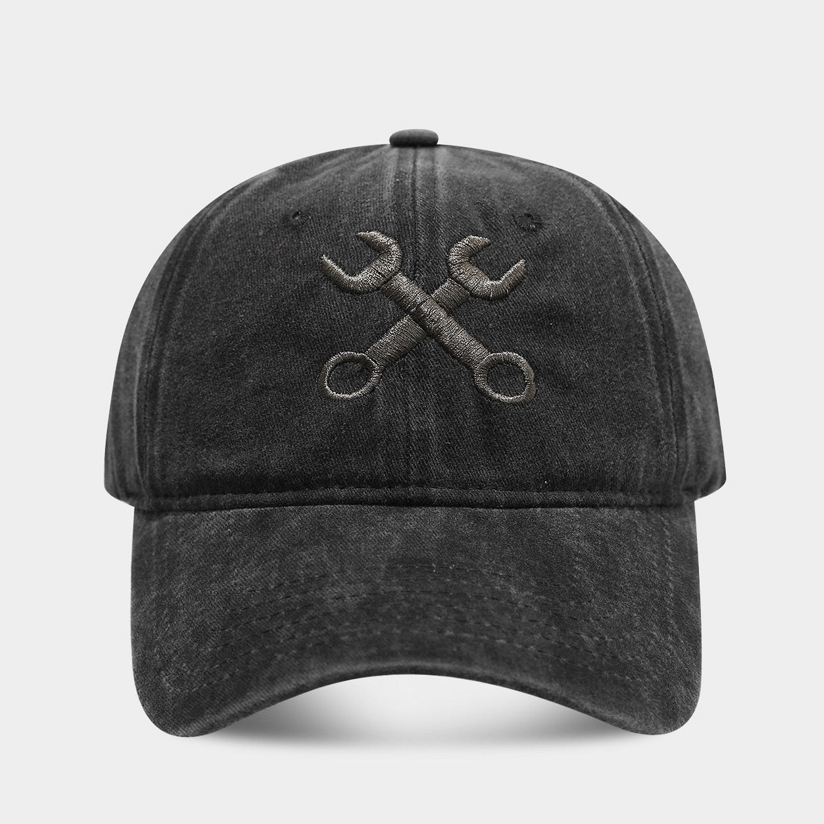 Vintage Distressed Wrench Repairman Hat Soft Top Breathable Washed Peaked Cap