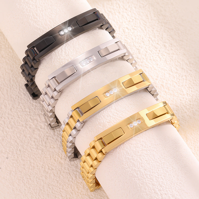 Women's Simple And Versatile Diamond Inlaid Curved Titanium Steel Bracelet