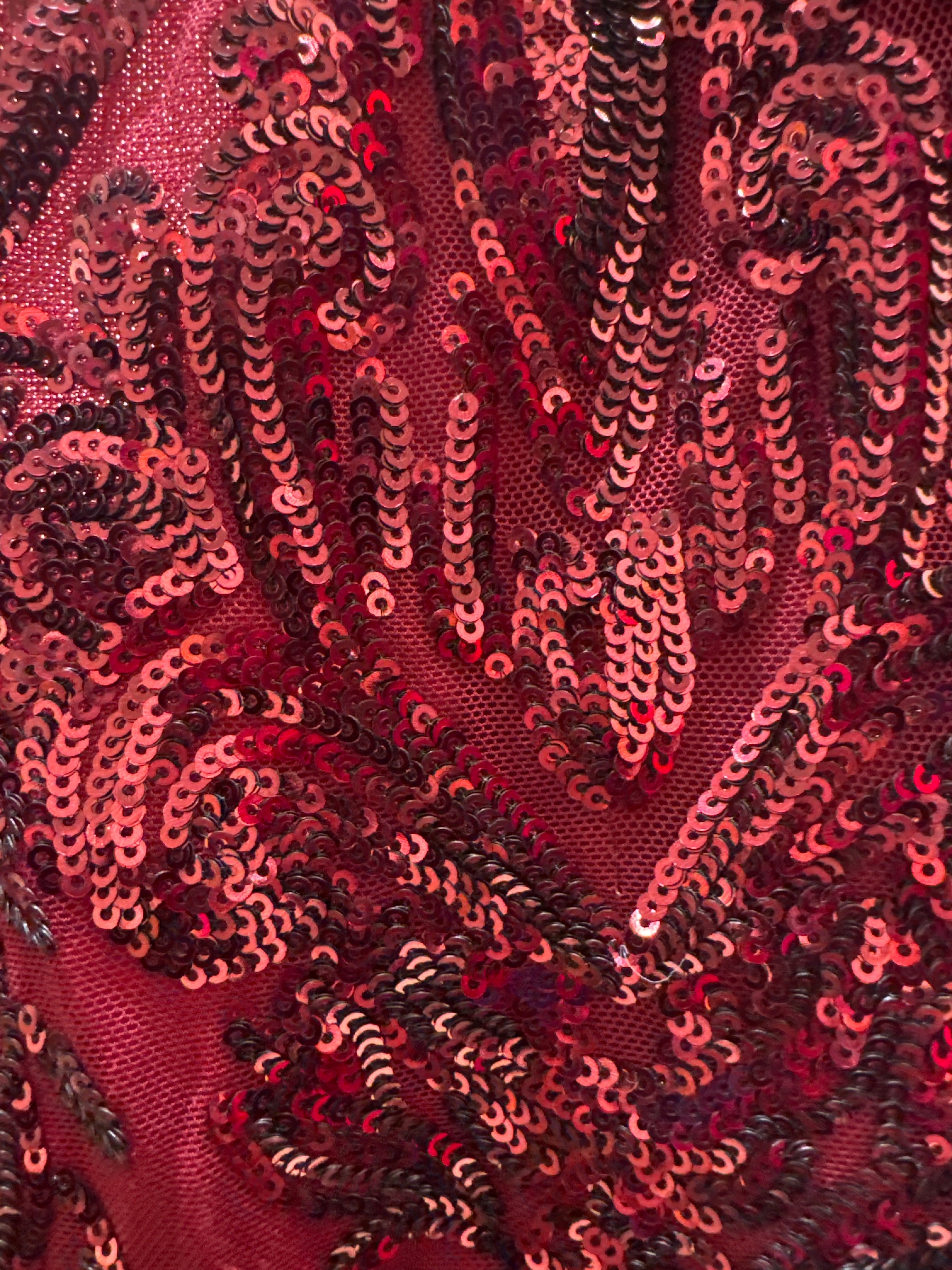 Mesh Sequined Mermaid Sleevless Maxi Dress with Deep V-Neck - Burgandy