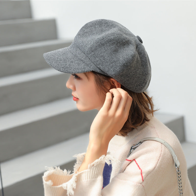 Solid Color Korean Style Wool Octagonal Cap Children