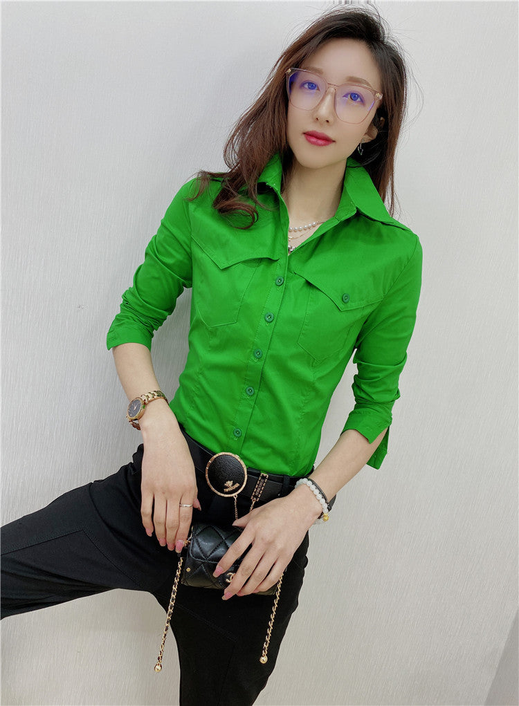 Solid Color Long-sleeved Shirt Women's Younger Shirt