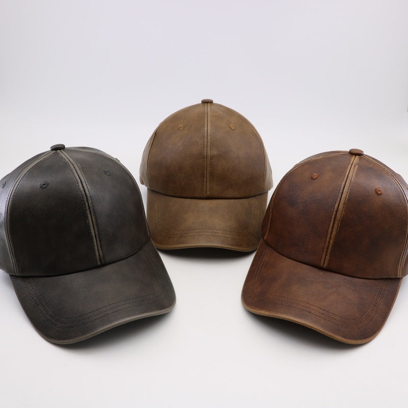 Washed And Worn PU Fashion All-match Street Travel Hard Top Peak Cap Baseball