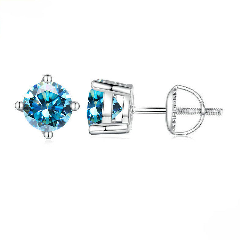 S925 Sterling Silver Green Four-claw Moissanite Stud Earrings