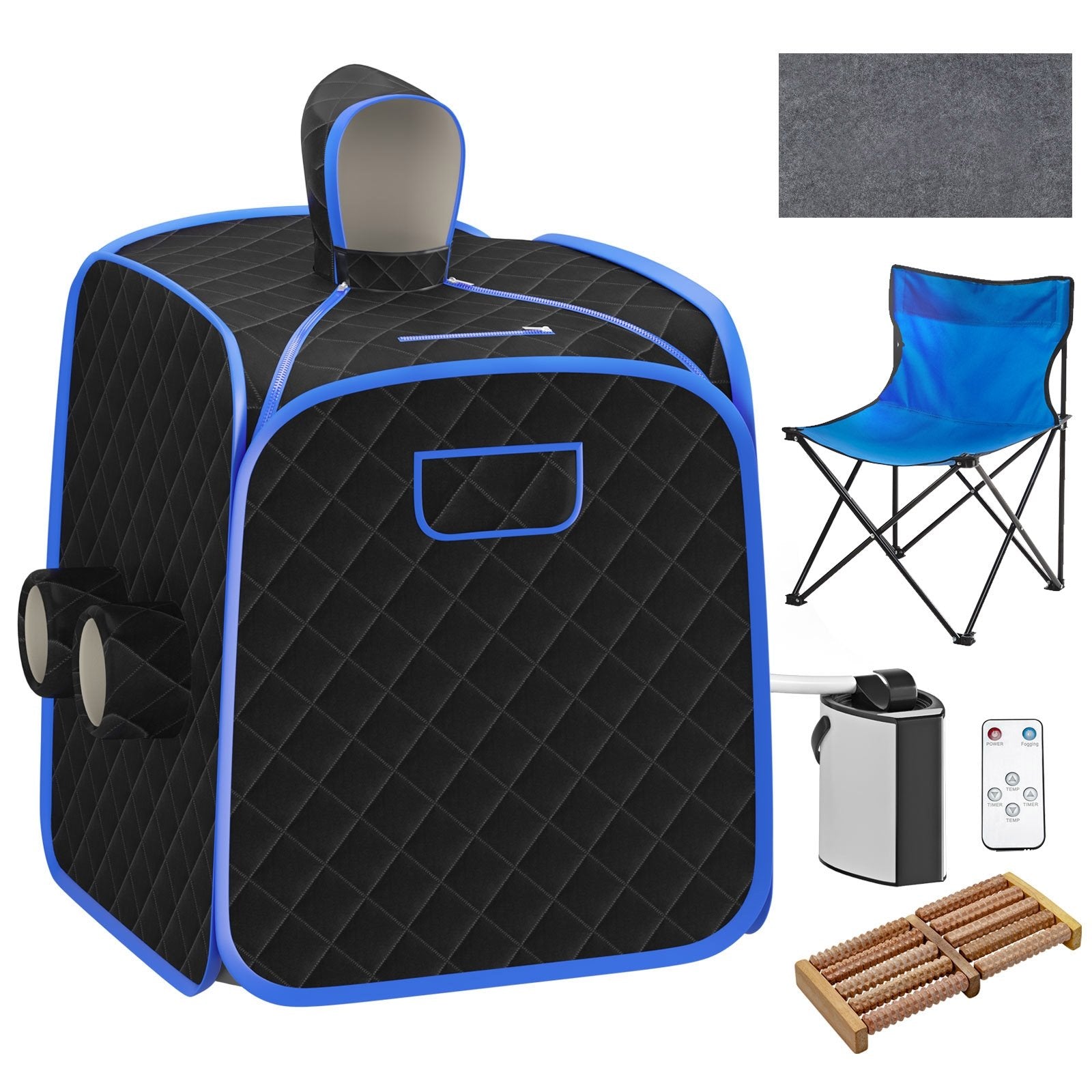 800W 2 Person Portable Steam Sauna Tent SPA with Hat Side Holes 3L Steamer-Black