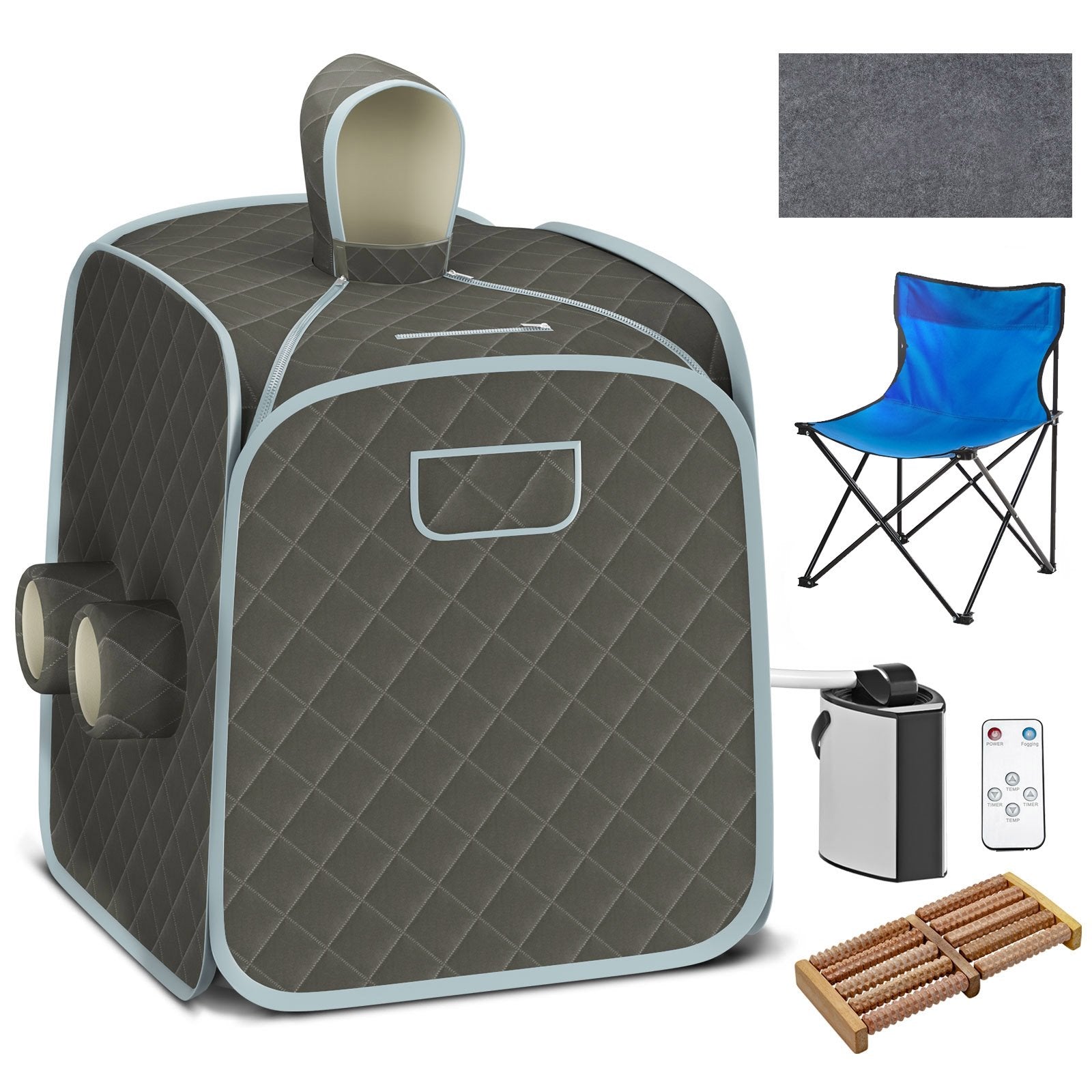 800W 2 Person Portable Steam Sauna Tent SPA with Hat Side Holes 3L Steamer-Black