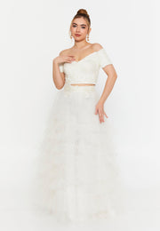 White Two-Piece Bridal Lace & Tulle Set