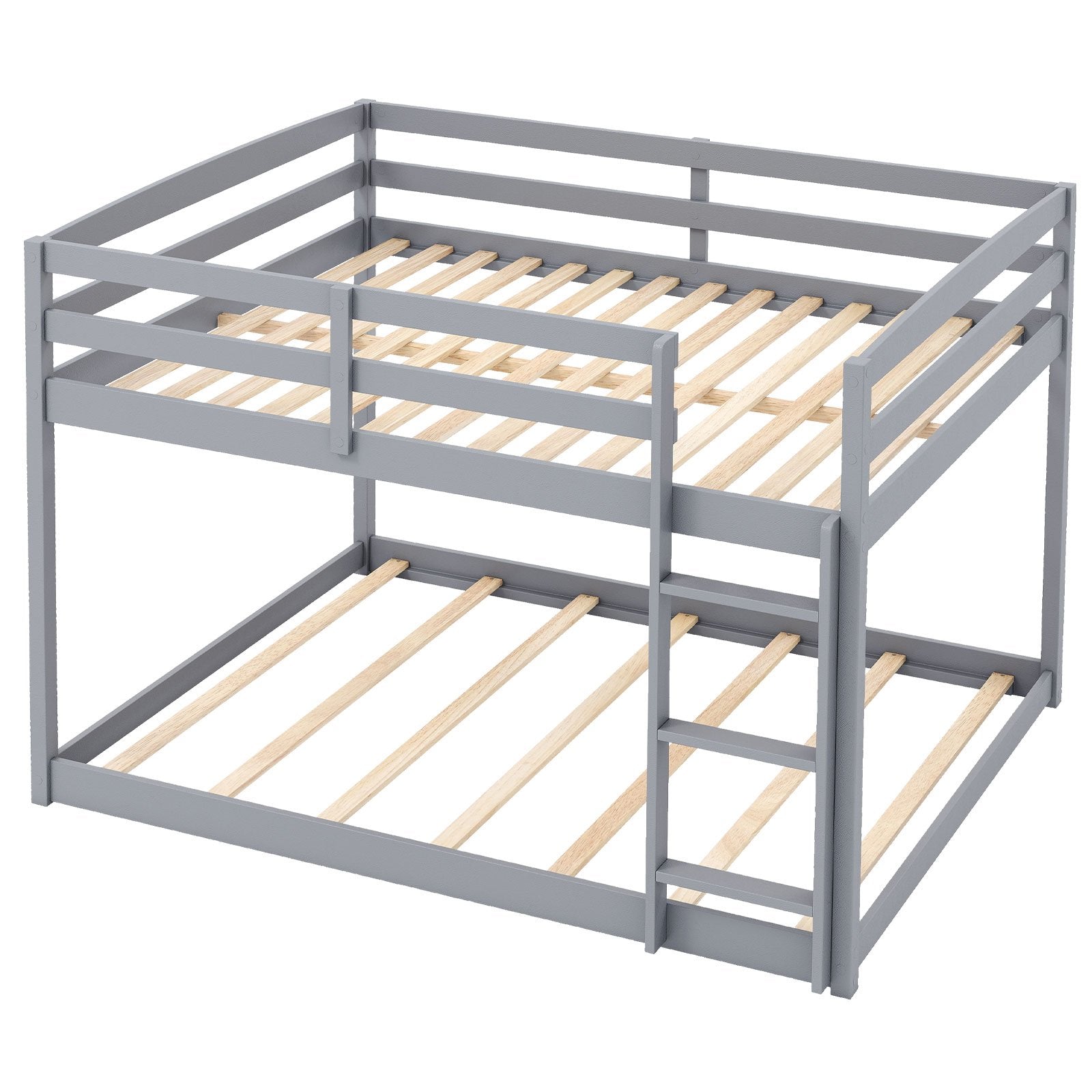 Full Over Full Bunk Bed Low-to-ground Bunk Bed-Gray