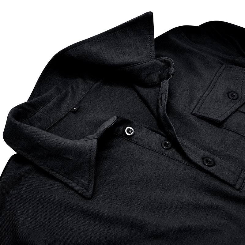 Lapel European And American Men's Shirt Solid Color Long Sleeve