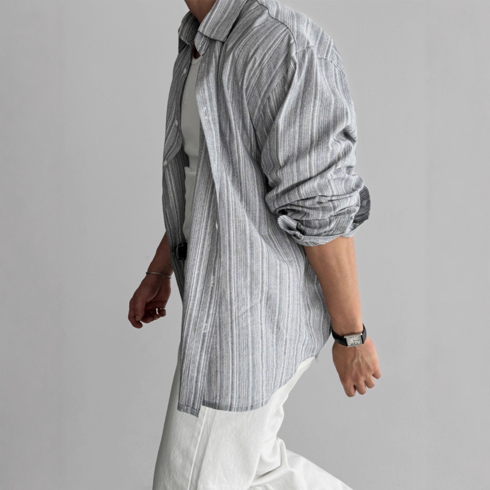 Men's Casual Korean Style Loose Vintage Striped Shirt