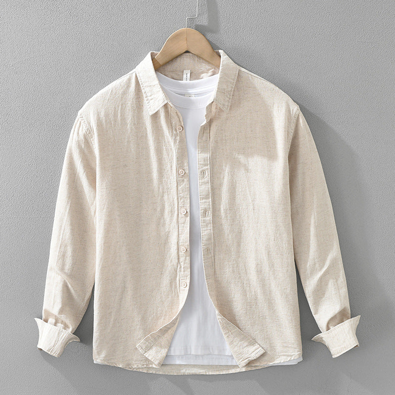Men's Japanese Cotton Linen Long Sleeve Blouse Fashion All-matching